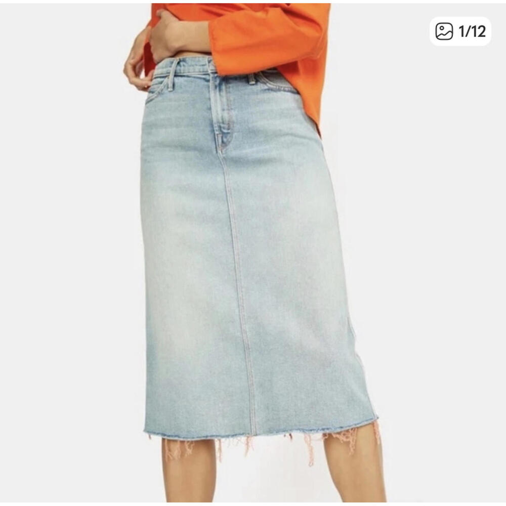 MOTHER the Swooner straight a fray skirt light wash denim sz 27